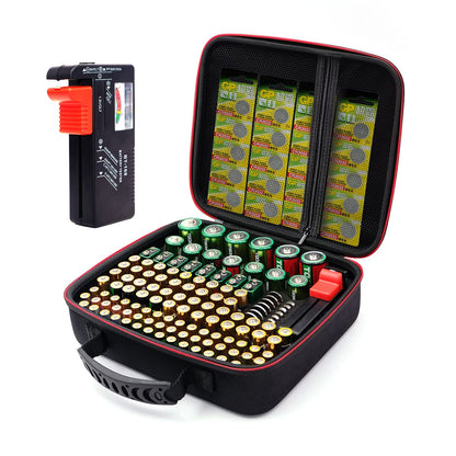 Battery Storage Case with Tester (BT168), Battery Organizer Case Holds 126 Batteries Various Sizes AAA AA C D 9V Lithium 3V, Battery Box Holder Hard Case(Not Includes Batteries)