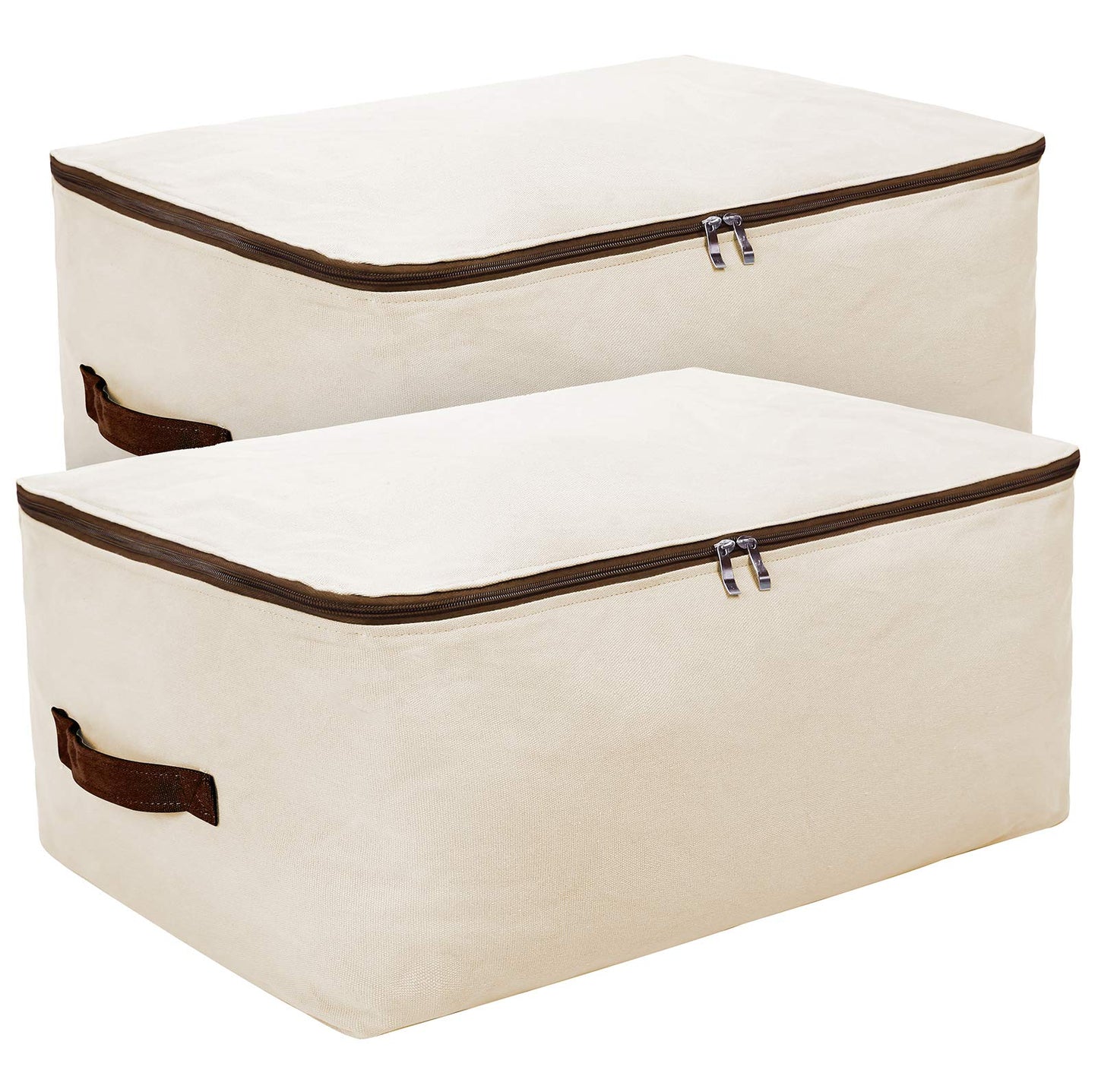 Pack of 2, 70 * 50 * 28cm, Big Size Soft Cotton Canvas Clothes Storage Bags for Garment, Sweaters, Duvets, King/Queen Size Bedding Organizer Containers, Breathable, Washable