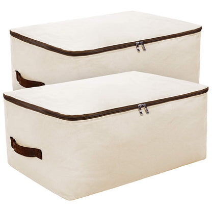 Pack of 2, 70 * 50 * 28cm, Big Size Soft Cotton Canvas Clothes Storage Bags for Garment, Sweaters, Duvets, King/Queen Size Bedding Organizer Containers, Breathable, Washable