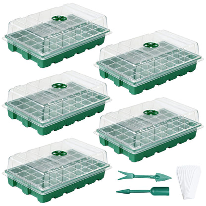 5 Pack Seed Starter Trays with Ventilation Holes - Reusable Seedling Starter Kit for Vegetables, Herbs, Flowers - Plant Germination & Seed Starting (40 Cells Per Tray, Total 200 Cells), Green