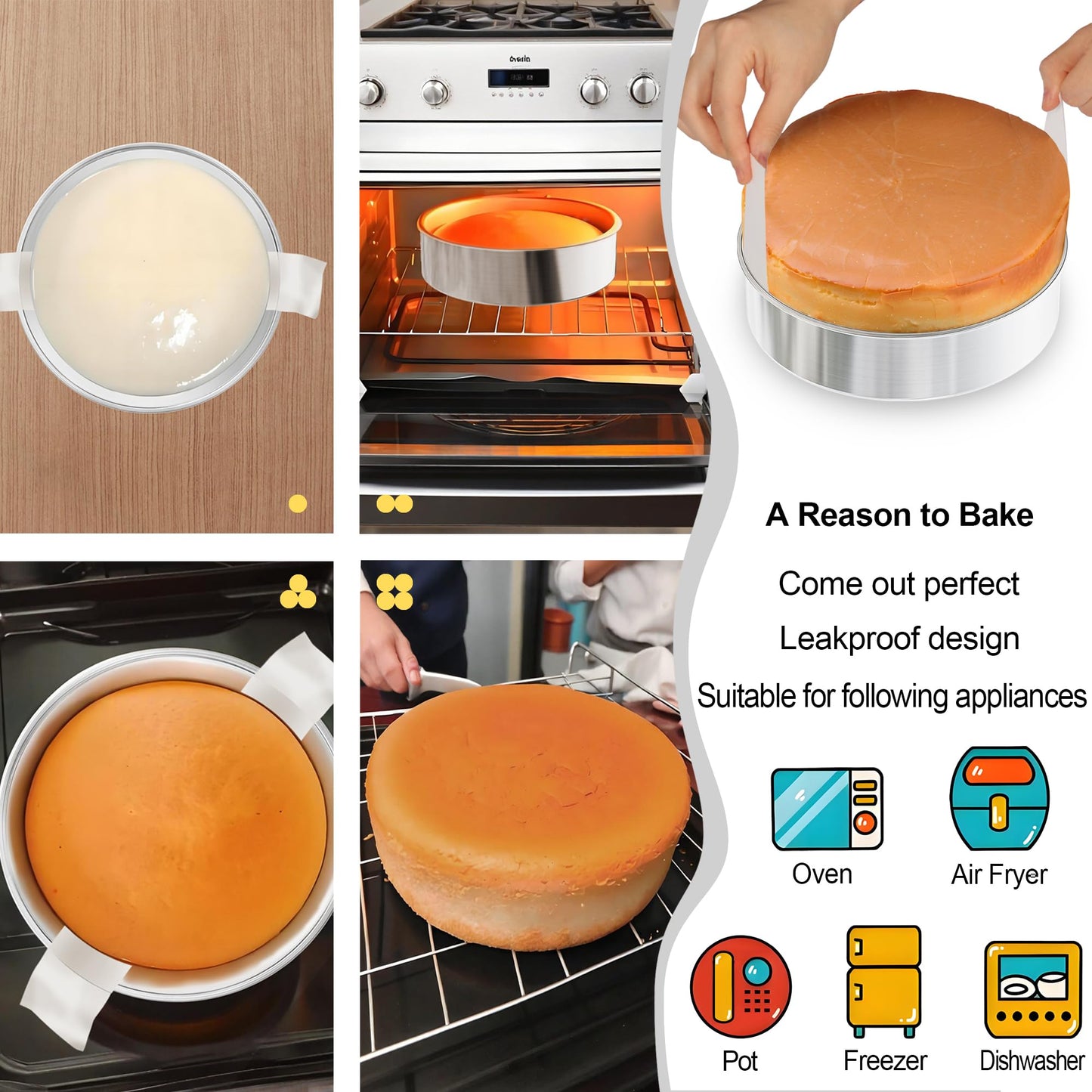 AWTBDP 8 Inch Round Cake Pans Set of 2, Nonstick Stainless Steel Baking Pans Set with 100 Parchment Papers, Durable Birthday Wedding Circle Layer Cake Pans, Cake Pans Sets for Baking, Dishwasher Safe