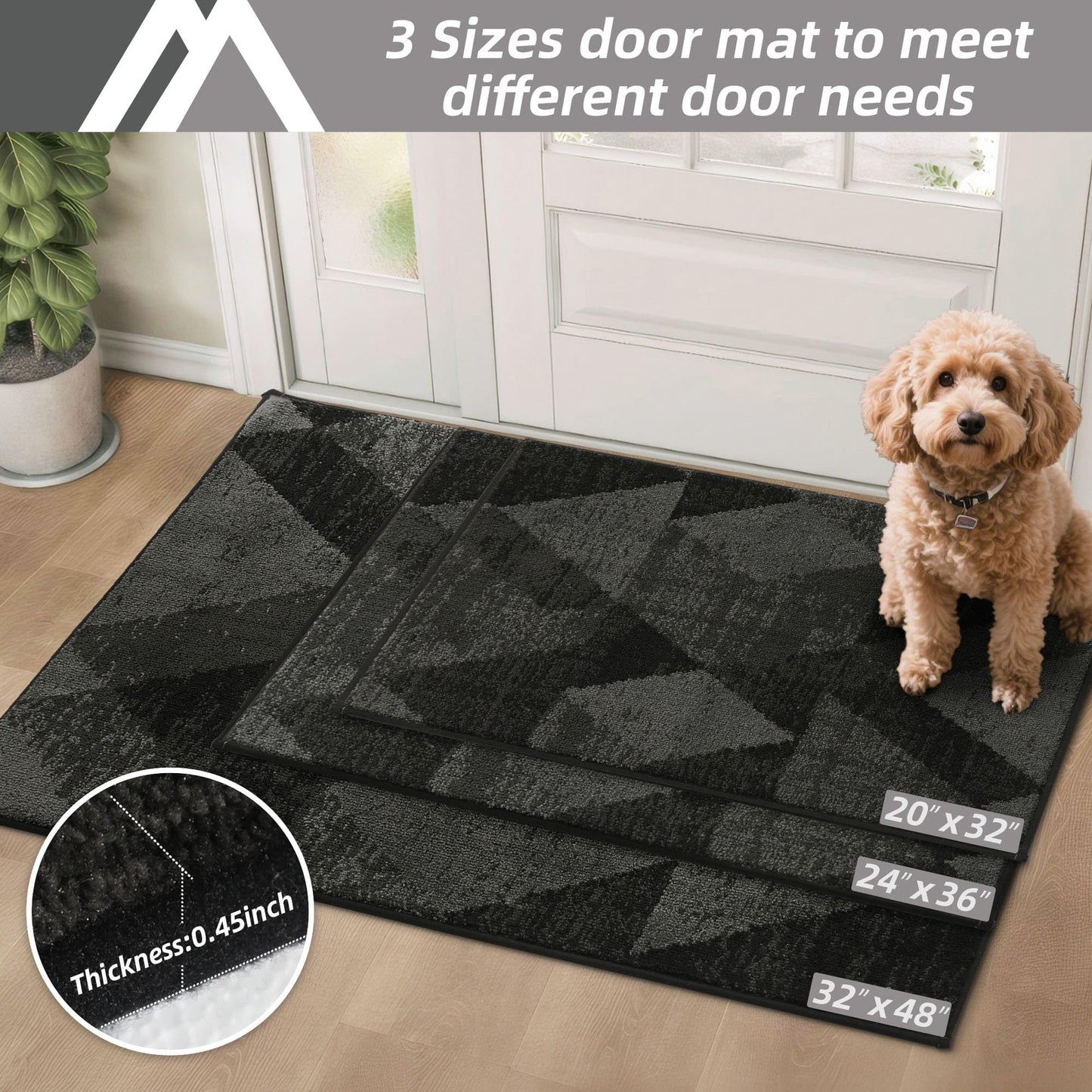 COSY HOMEER Door Mat Entrance, 20"x32" Non-Slip Absorbent Doormat for Front Door, Low Profile Dirt Trapper Entryway Mat, Washable Rugs for Paws & High Traffic Areas, Dark Gray