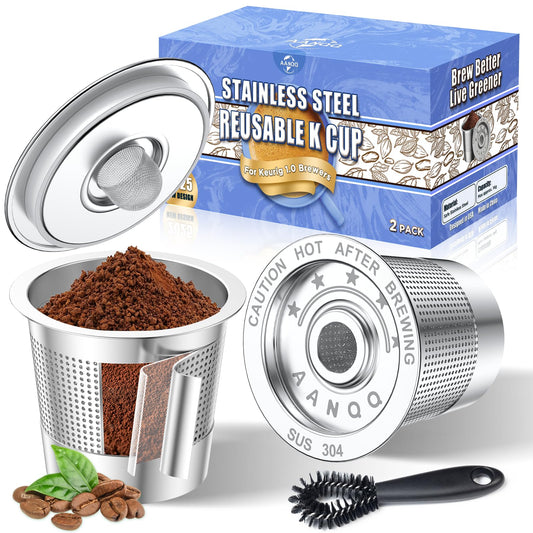 AANQQ Reusable K Cups Coffee Pods: Upgraded Dual-Layer Mesh Stainless Steel K Cup - Refillable Metal Coffee Pods Filter Fit Keurig 1.0 Coffee Maker - Richer Coffee/NO-Residue/Eco-Friendly (2-Pack)
