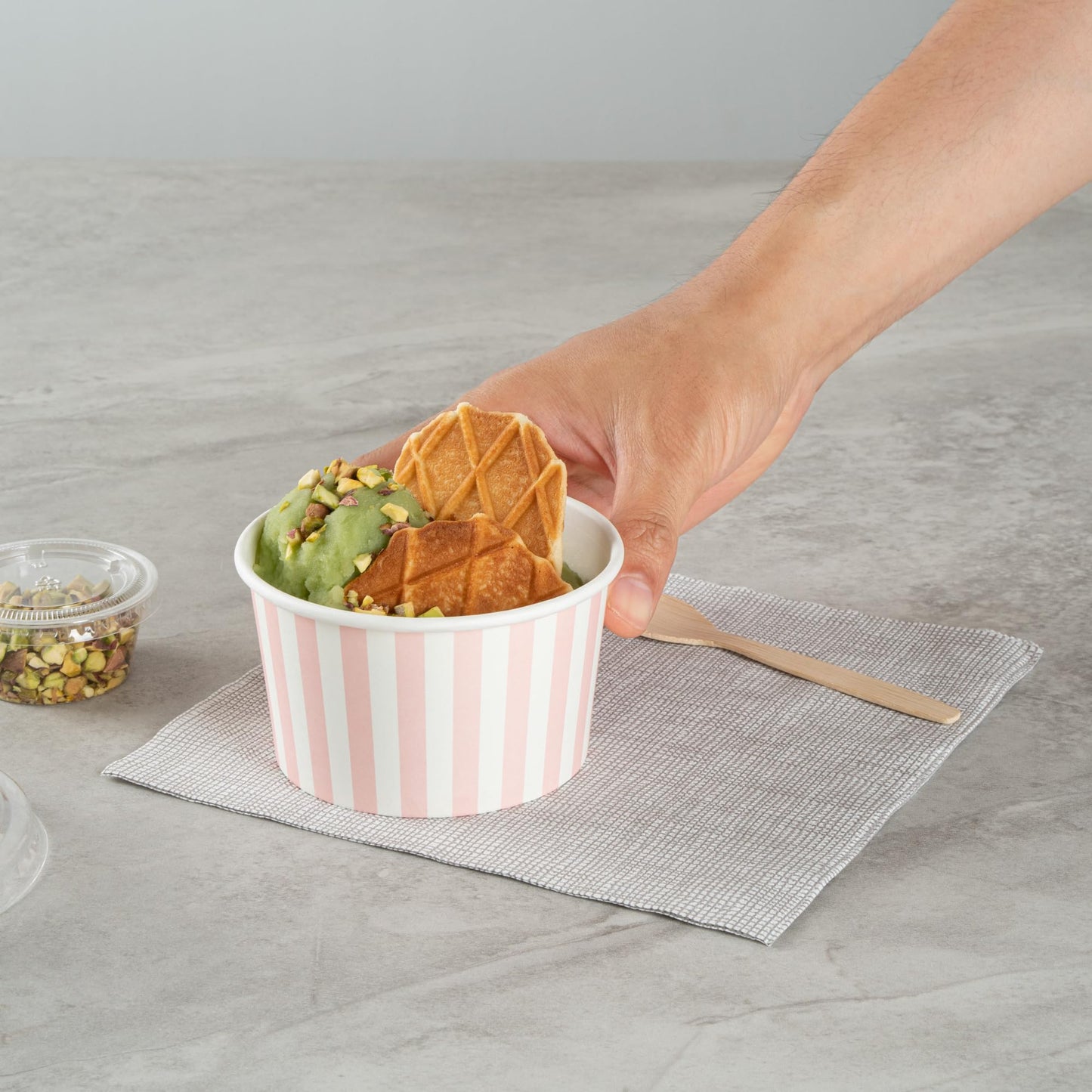 Coppetta 12-Ounce Dessert Cups, 50 Disposable Ice Cream Cups - Lids Sold Separately, Sturdy, Pink and White Paper FroYo Bowls, for Hot and Cold Foods, Perfect for Gelato Or Mousse - Restaurantware