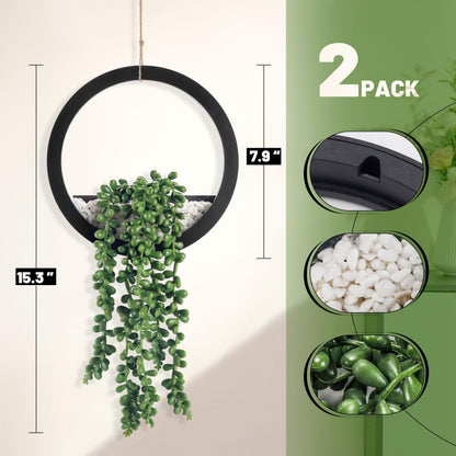 Der Rose 2Pcs Fake Hanging Plants Artificial Succulents Faux Hanging Plants in Black Pots for Bathroom Home Boho Kitchen Office Wall Decor Living Room Indoor