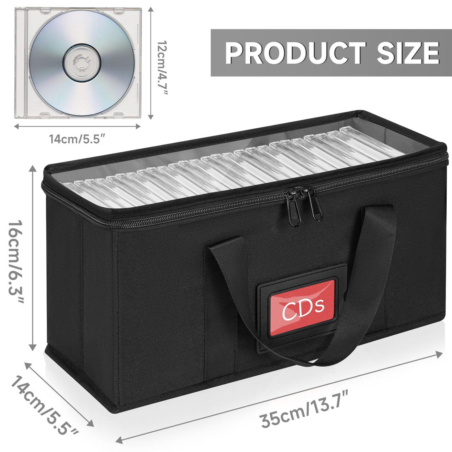 2 Pack CD Storage Boxes, TORIBIO CD Case Holder Organizer with Clear PVC Lid and Index Labels- 13.4"x 6.3"x 5.5" CDs Storage Holder Bags, Each Hold up to 31 CDs Jewel Cases or 170 Discs