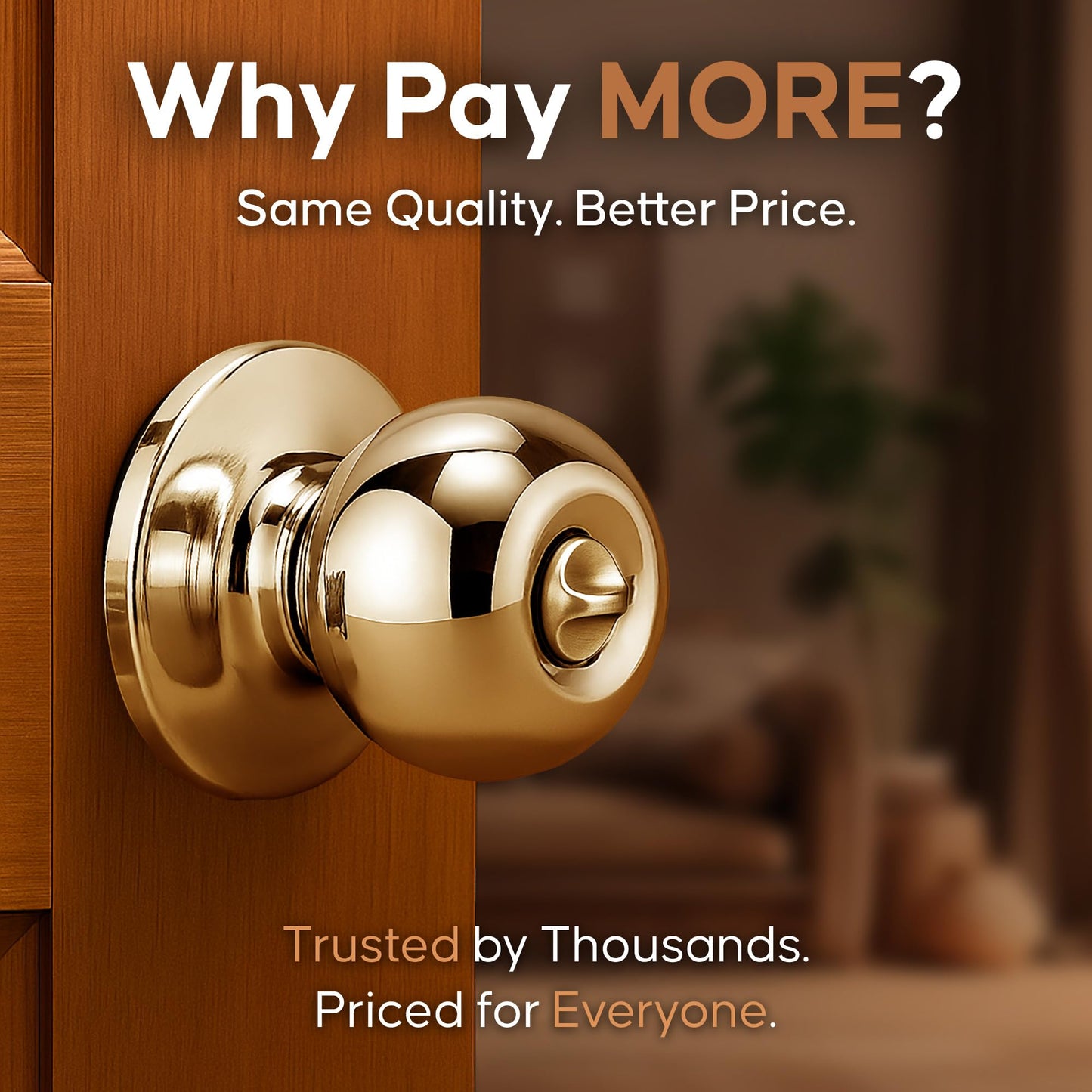 Copper Creek BK2030PB Ball Door Knob, Privacy Function, 1 Pack, Polished Brass