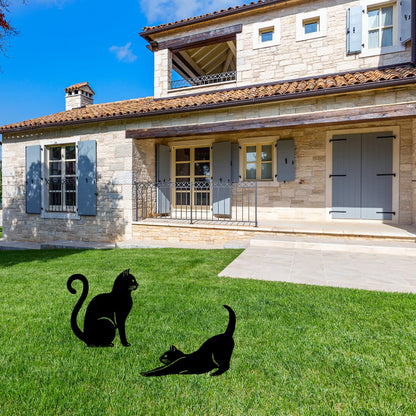 2Pcs Metal Garden Statues HADEEONG Decorative Garden Stakes Black Ornaments Cat Dog Lover Gifts for Lawn Ornaments Yard Patio Outdoor Decorations (Black Cats)