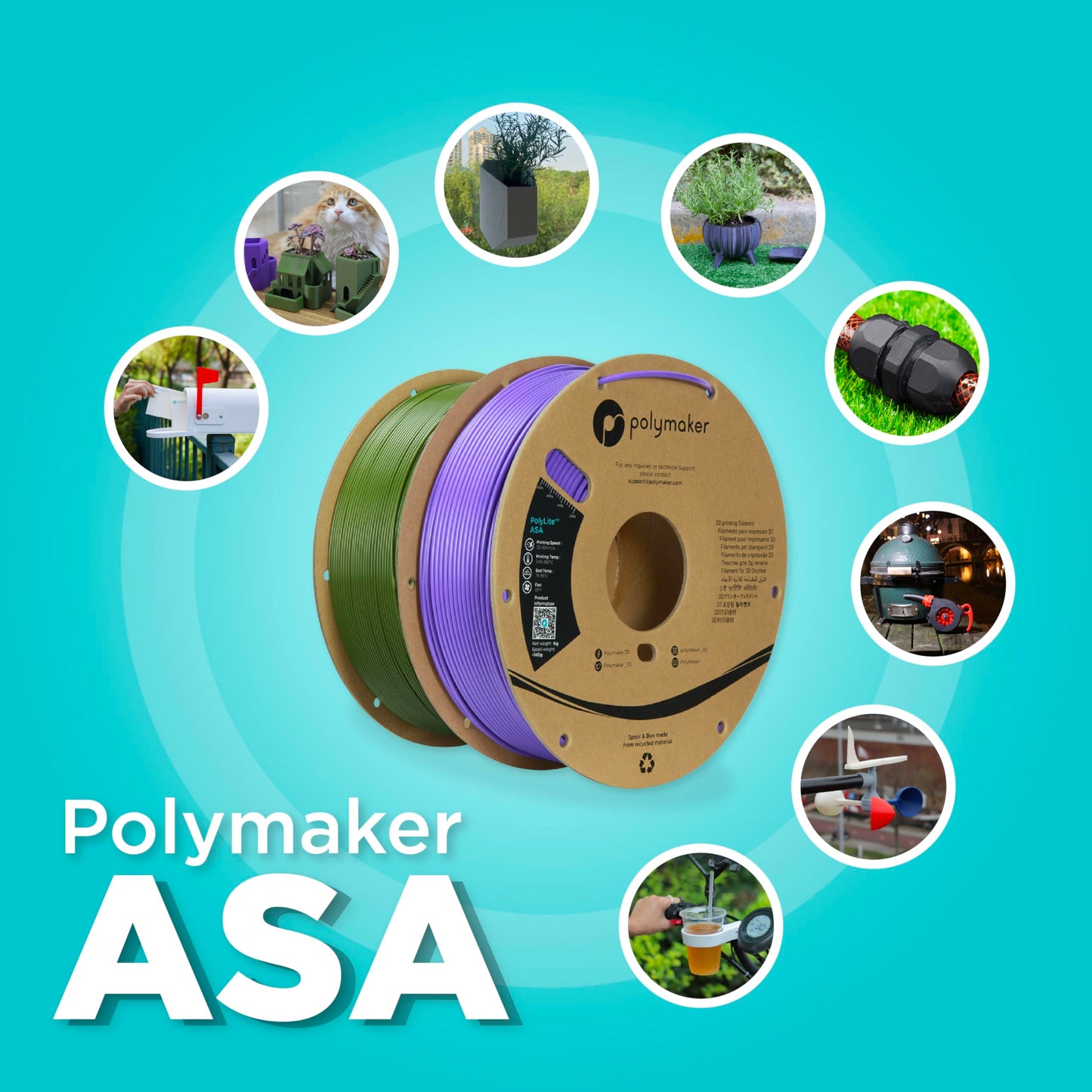 Polymaker ASA Filament 1.75mm Jet Black, 1kg 3D Printing Filament, Heat & Weather Resistant - ASA 3D Printer Filament Perfect for Printing Outdoor Functional Parts