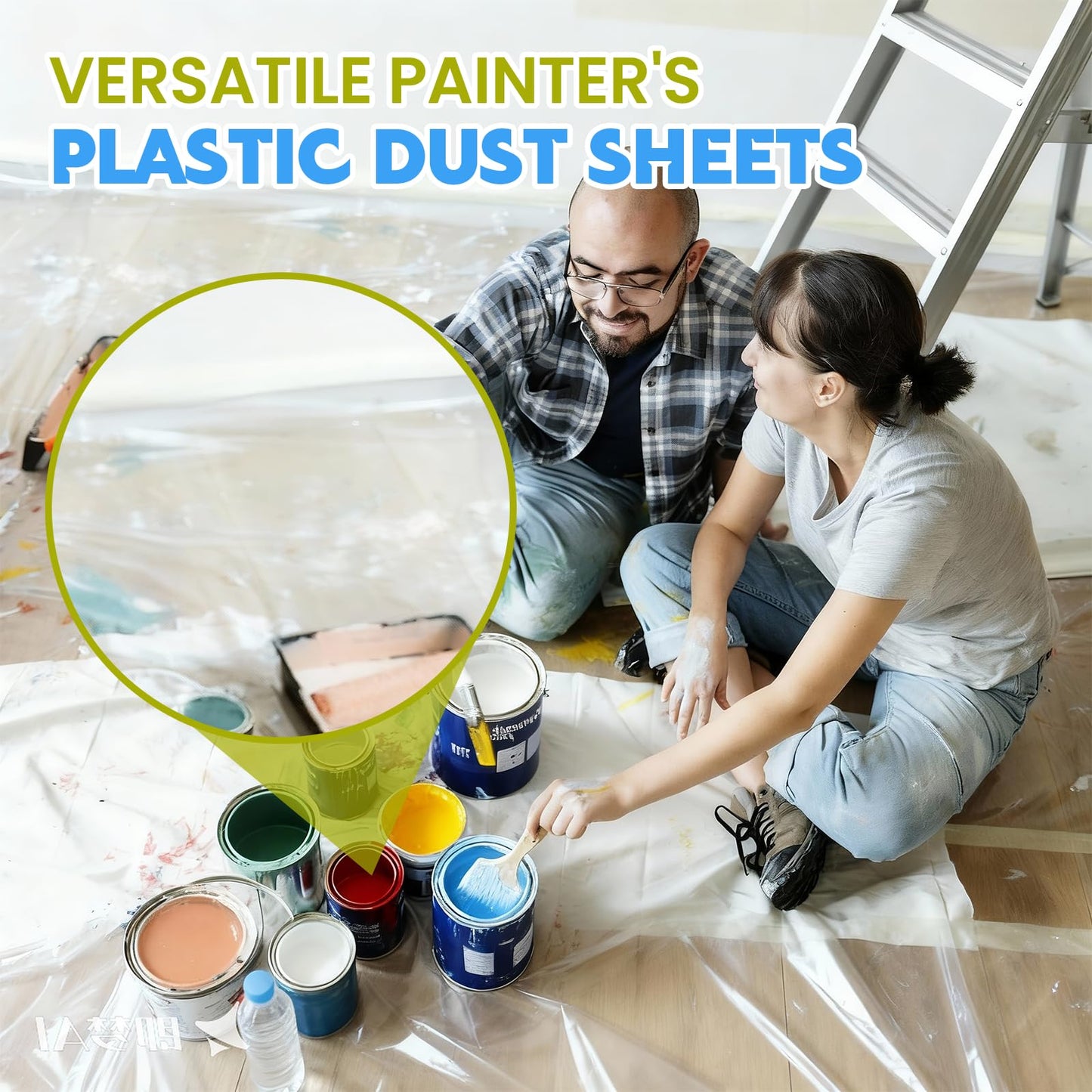 LLPT Tape and Drape 106.3”(Unfolded) x 66 Ft Each 2 Pack Pre-Taped Masking Film 0.31 Mil Painters Plastic Drop Cloth for Auto Wall Furniture Painting Protection (MFTG2720)