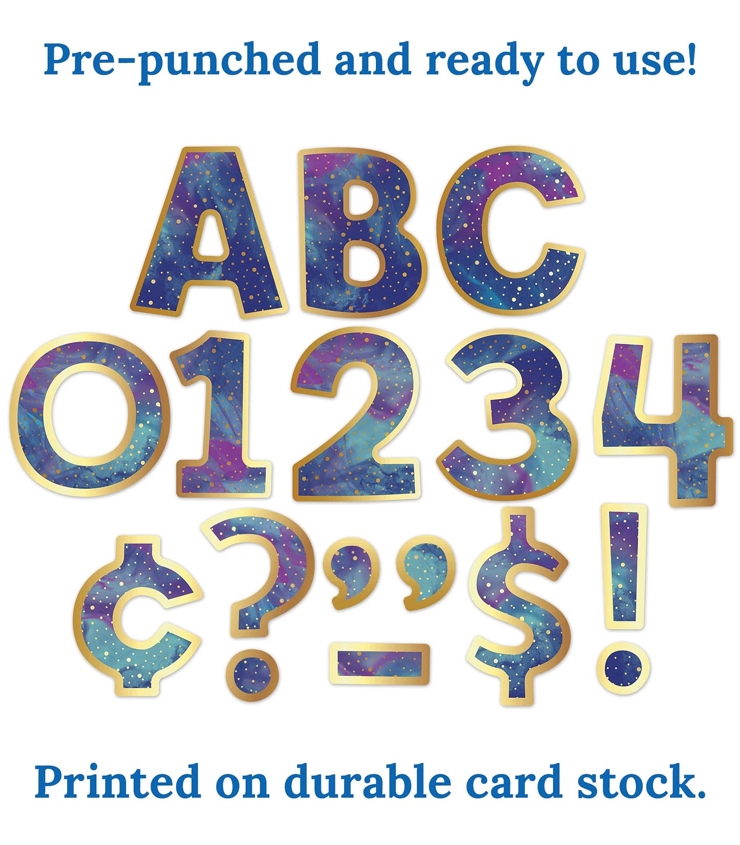 Carson Dellosa 219-Piece Galaxy Cutout Letters, 4" Marble and Gold Dot Upper and Lowercase Alphabet, Numbers, Punctuation, and Symbols for Bulletin Board, Posterboard, Party, and Classroom Decor