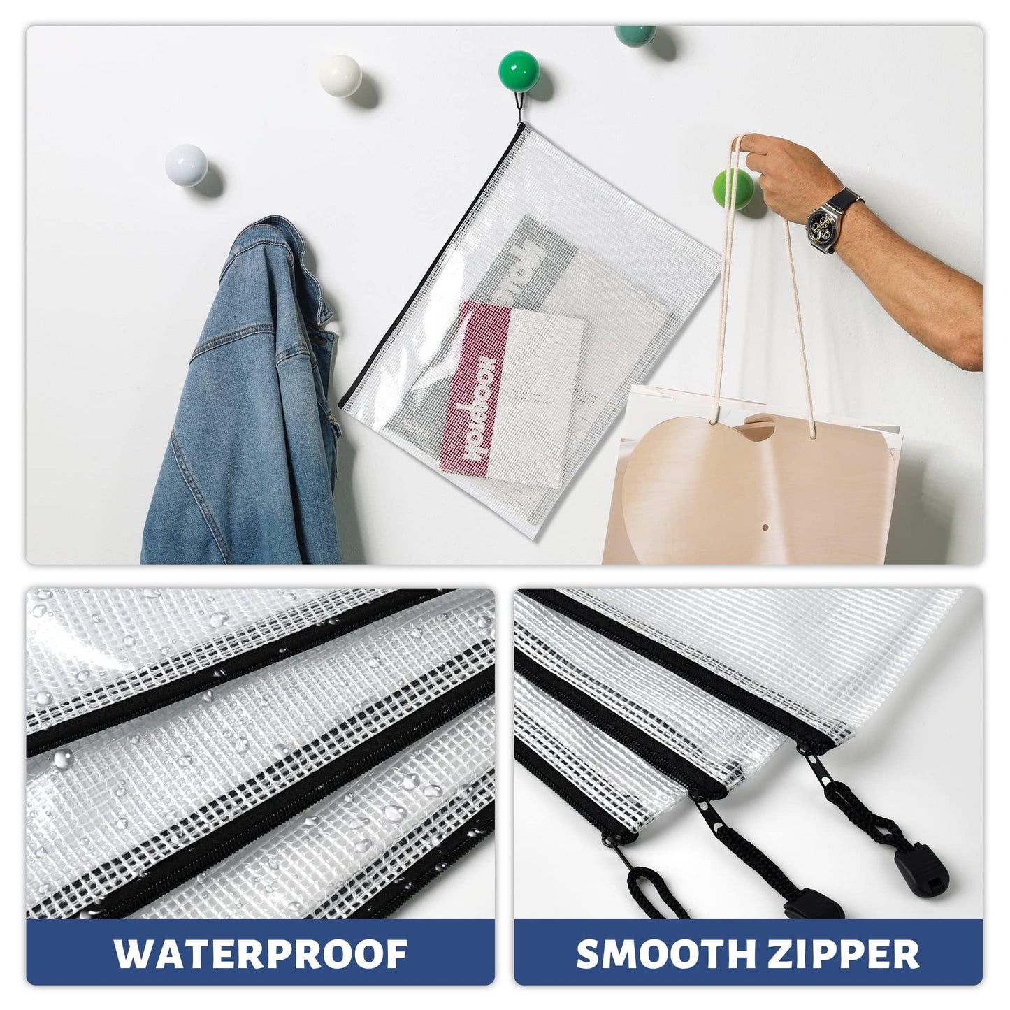20 Pack Mesh Zipper Pouch Bags, B4 (15.1in x10.5in) Document Organizer Zipper Bags, Waterproof and Reuseable Plastic Pouches for Office, School, Travel, Puzzle Game Storage Bags.
