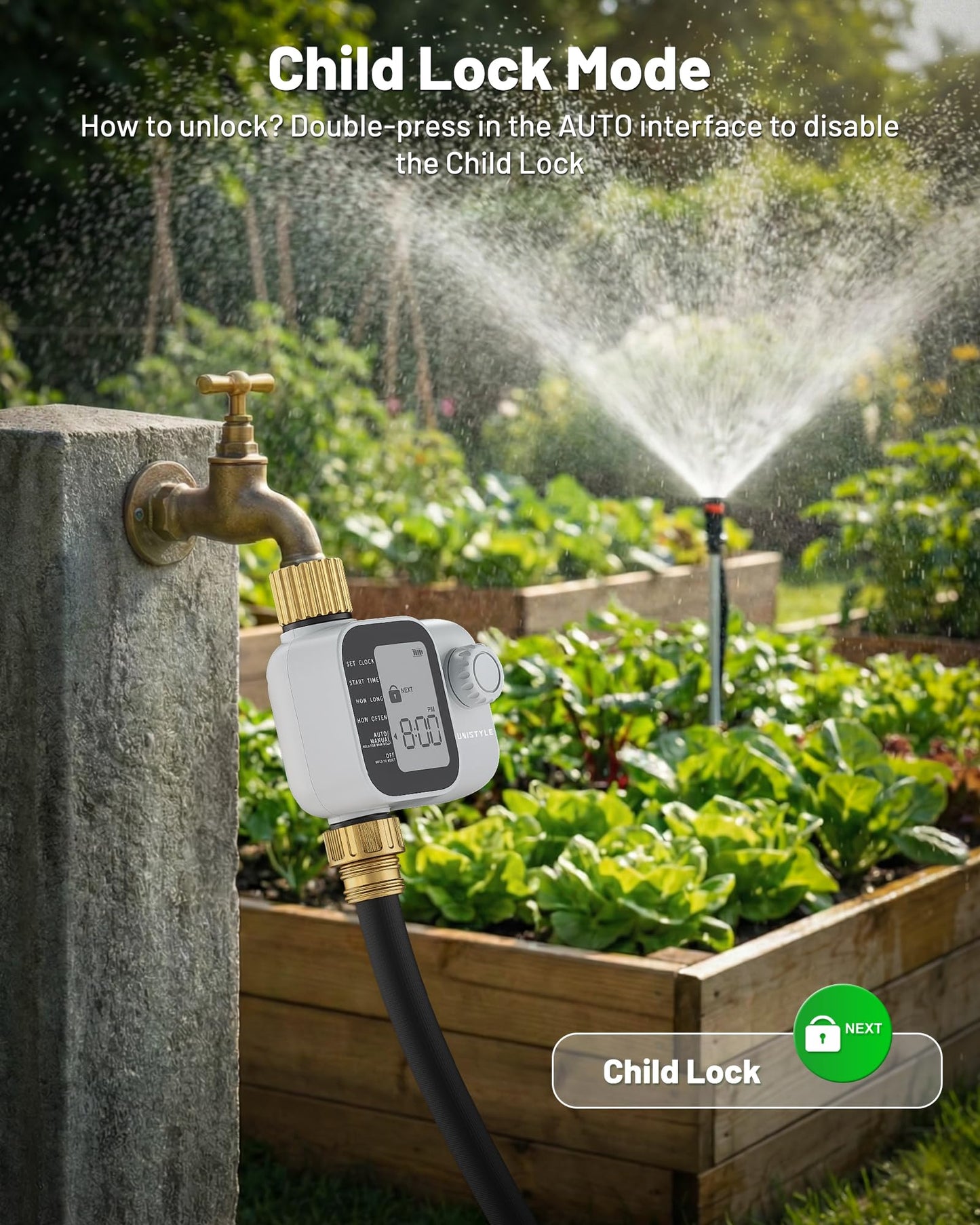 2027 New Upgrade Sprinkler Timer with Brass Inlets, Unistyle Programmable Water Timer for Garden Hose, IP55 Waterproof Hose Timers with Manual and Automatic Irrigation Timers for Yard and Lawn Patio