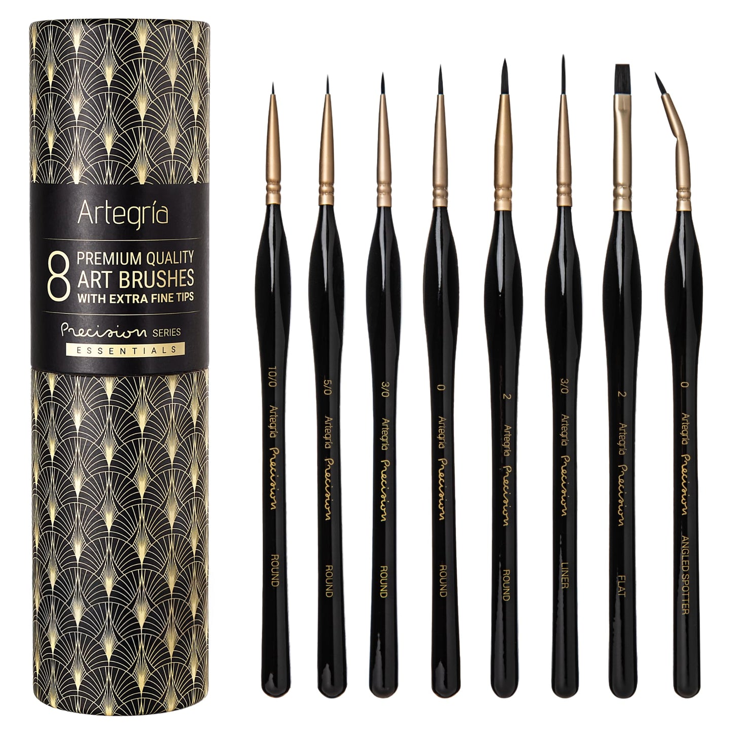 ARTEGRIA Detail Paint Brush Set, 8 Miniature Brushes with Extra Fine Tips and Ergonomic Handles, for Small Scale Models, Figurines, Paint by Numbers for Adults