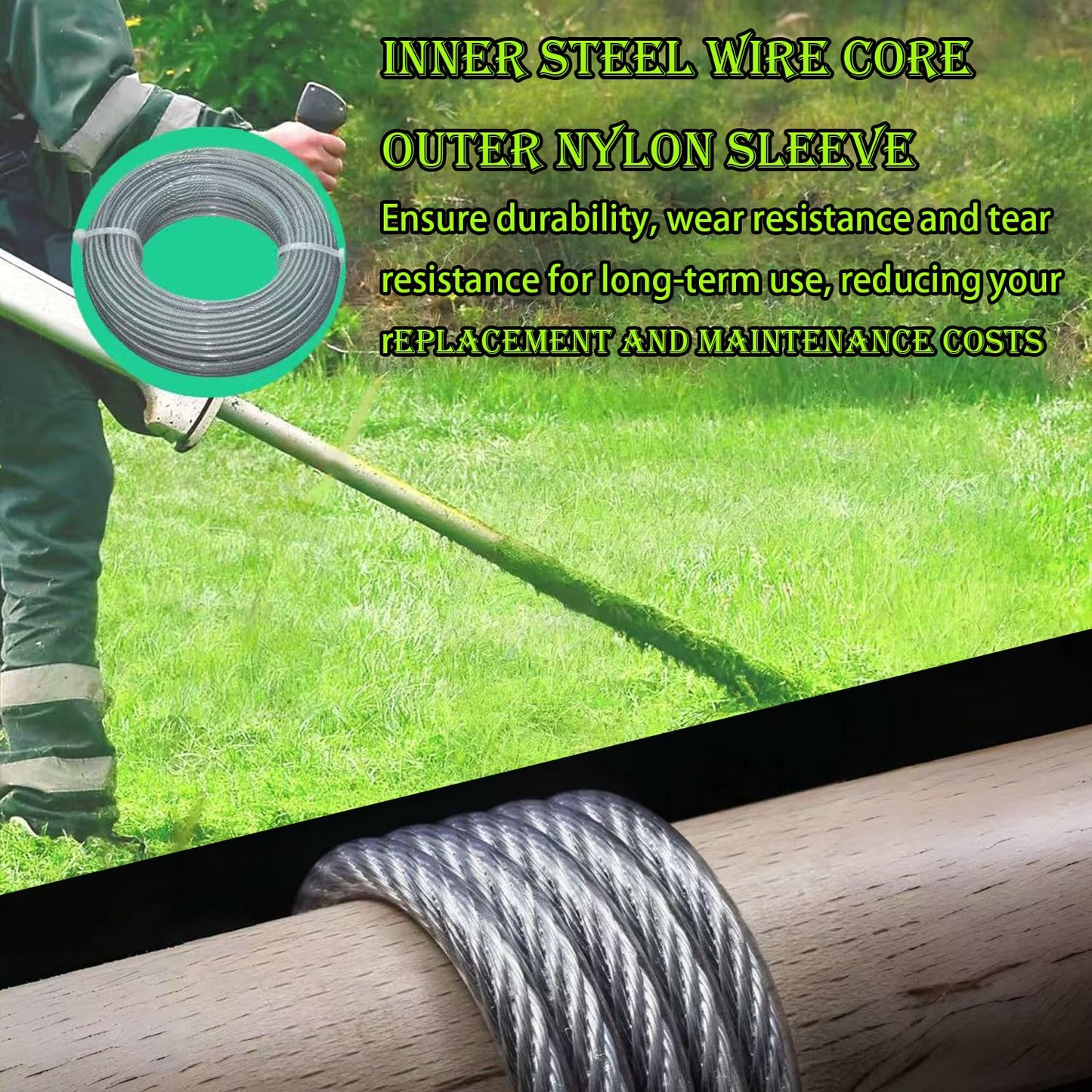 WELCAPAC 3.0mm×40m 0.12”/131ft Nylon Steel Trimmer Line | Universal Round Weed Eater String for Grass Trimmers & Lawn Edgers | Heavy-Duty Spool-Compatible Cutting Cord (Replacement for Gardens, Lawns)