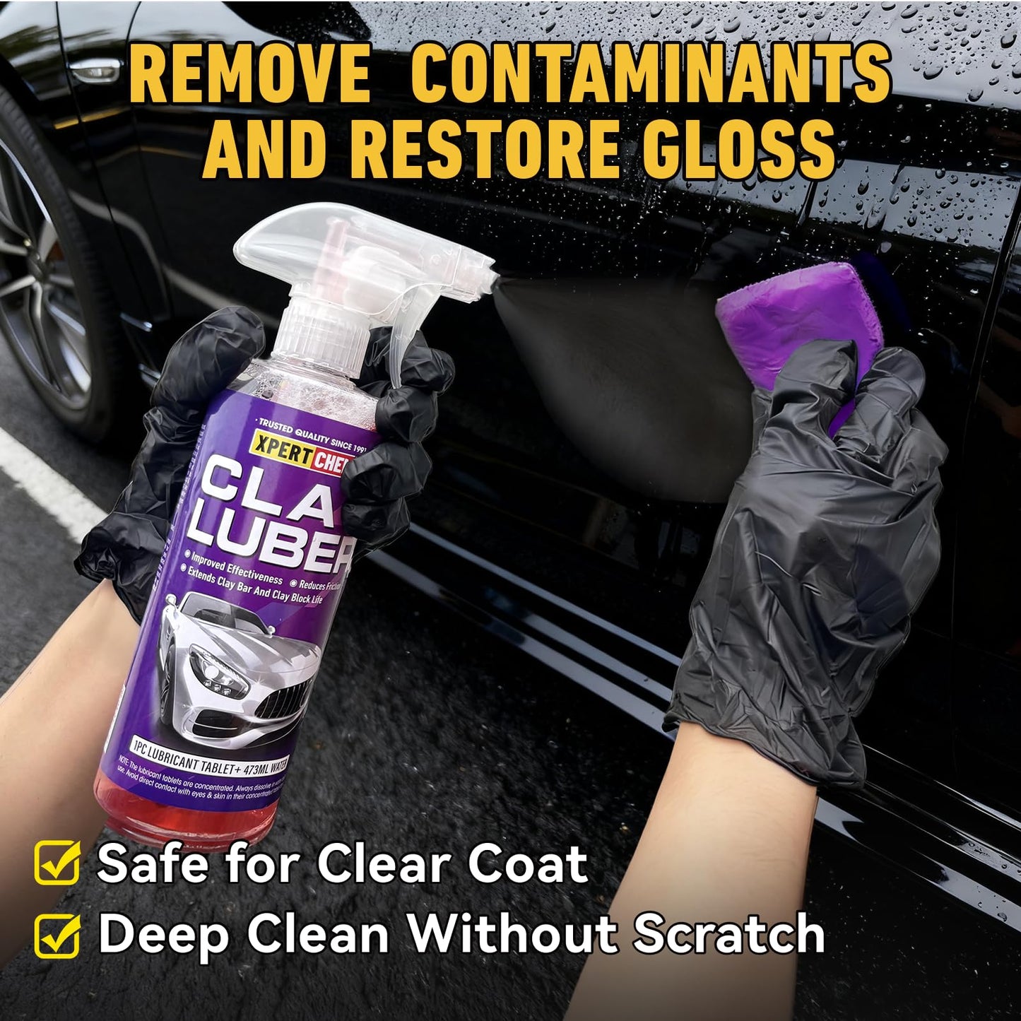 XPERTCHEMY Car Clay Bars Auto Detailing 4 Pack 400g(4x100g) and Clay bar Lubricant Tablets 10 Pack(1pcs=16 oz) Clay bar kit, Spray Bottle and Microfiber Towel for Car Detailing