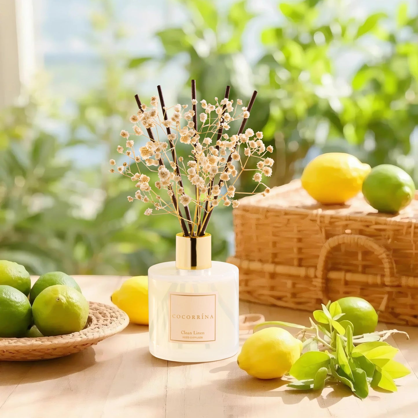 Cocorrína Reed Diffuser Set, 6.7 oz Clean Linen Scented Diffuser with Sticks Home Fragrance Essential Oil Reed Diffuser for Bathroom Shelf Decor Home Decor