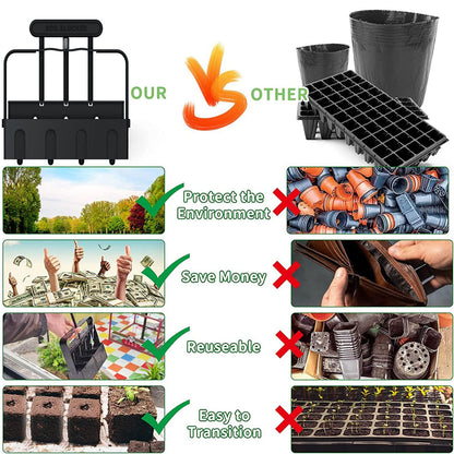 Soil Blocker with Comfortable Handle, 4 Cell Soil Block Maker 2 Inch Mold Blocking Tool for Seed Starting Germination, Grow Seedling No Transplant Shock