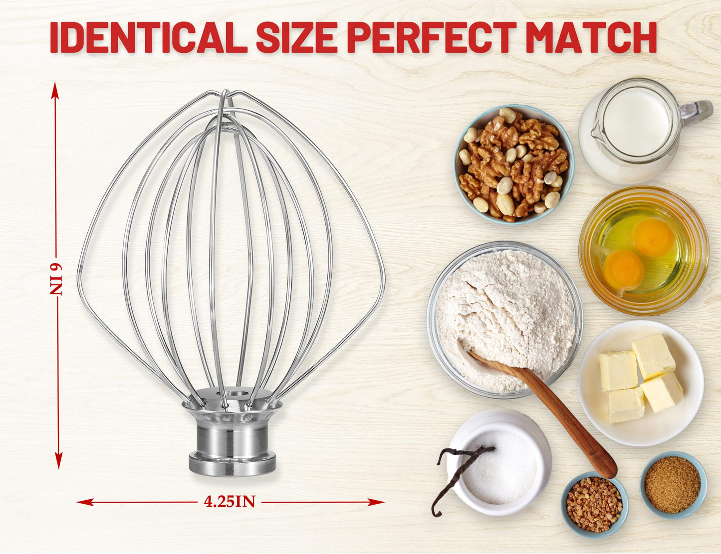 Dishwasher Safe Whisk Attachment Fits KitchenAid, K45WW 6 Wire Whip for 4.5 5 Quart KitchenAid Tilt-Head Stand Mixer，Whole Stainless Steel (NewlyArt Direct ONLY. All Others are Counterfeit)