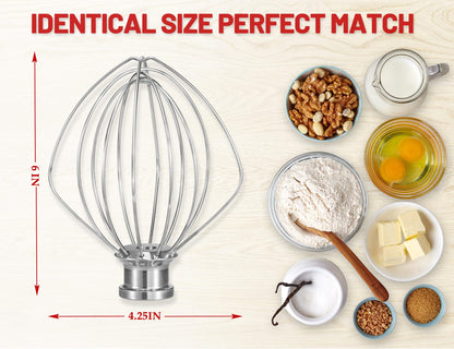 Dishwasher Safe Whisk Attachment Fits KitchenAid, K45WW 6 Wire Whip for 4.5 5 Quart KitchenAid Tilt-Head Stand Mixer，Whole Stainless Steel (NewlyArt Direct ONLY. All Others are Counterfeit)