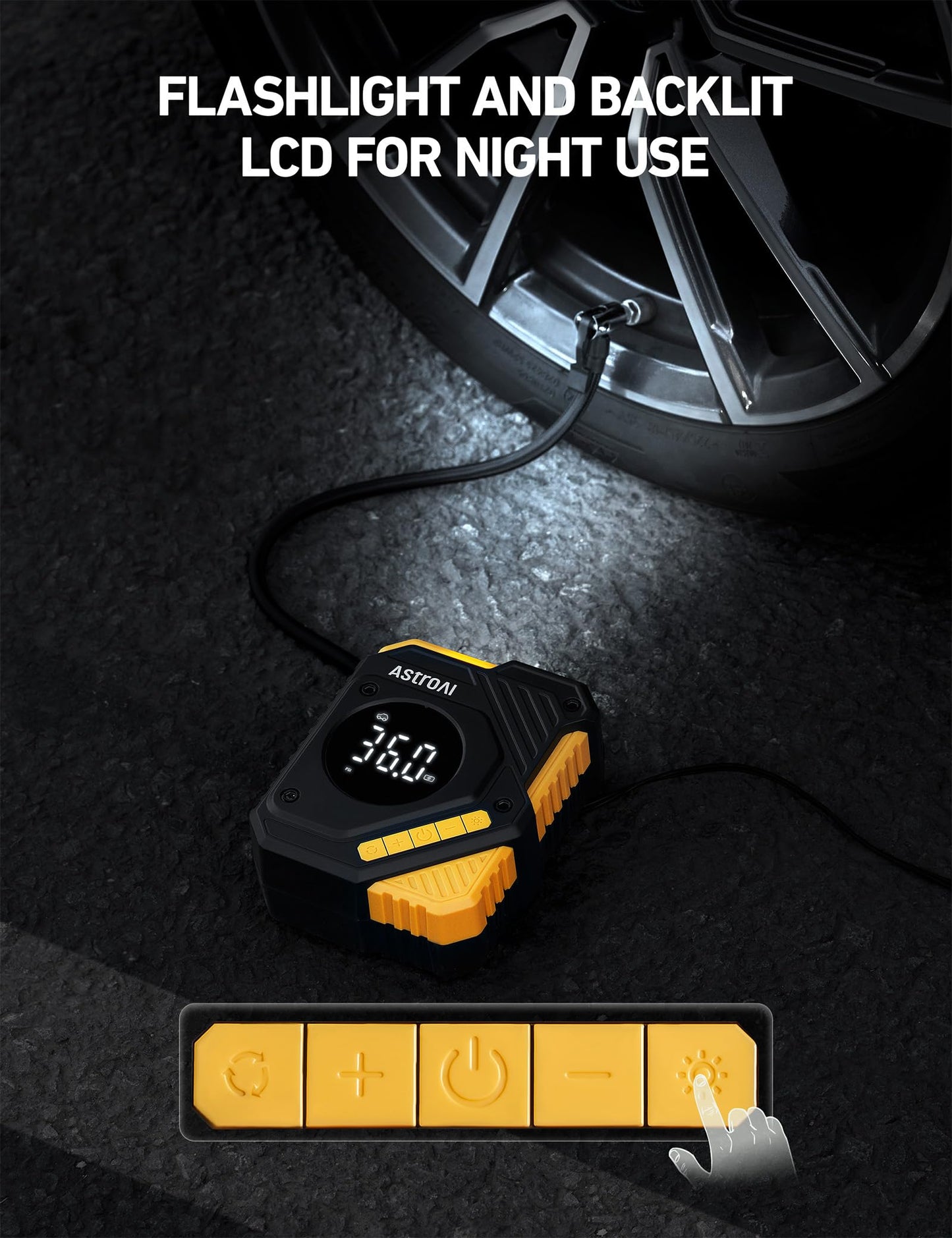 AstroAI Car Tire Inflator Air Compressor 12V DC, 150 PSI Digital Tire Pump with Pressure Gauge, Large LCD Display, Smart Preset & Auto Stop, for Car, Motorcycle, Bike Tires