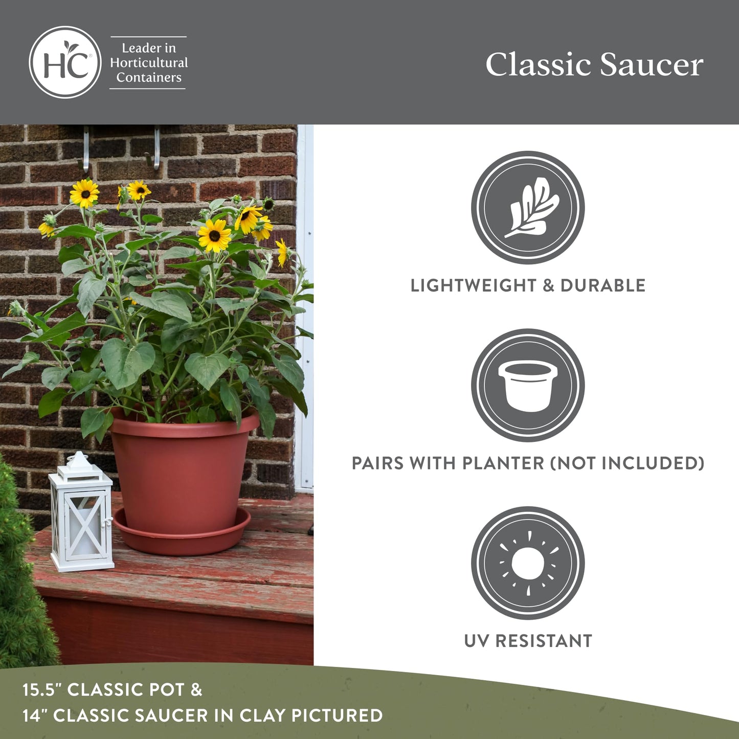 The HC Companies 12 Inch Round Plastic Classic Plant Saucer - Indoor Outdoor Plant Trays for Pots - 12.5"x12.5"x2.13" Black (Pack of 2)