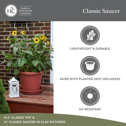 The HC Companies 12 Inch Round Plastic Classic Plant Saucer - Indoor Outdoor Plant Trays for Pots - 12.5"x12.5"x2.13" Black (Pack of 2)