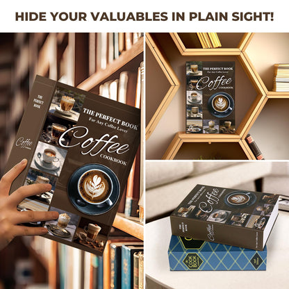 Book Safe with Combination Lock, Hidden Safe (9.5 x 6.2 x 2.2 Inch) with Fireproof Bag, Secret Diversion Safe, Hollow Book Box Hidden Storage, Money Safe Box for Cash (COFFEE)