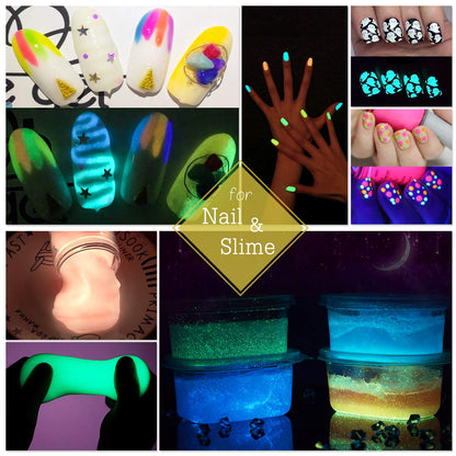 10 Color Glow In The Dark Pigment Powder with UV Lamp - Epoxy Resin Luminous Powder for Slime Kit,Skin Safe Long Lasting Self Glowing Dye for DIY Nail Art,Acrylic Paint,Fine Art, 0.7oz Each(Total 7oz)