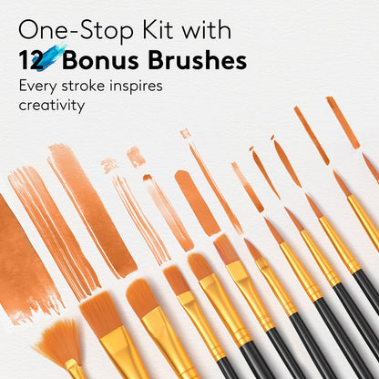 Acrylic Paint Set with 12 Art Brushes, 24 Colors (2 oz/Bottle) Acrylic Paint for Painting Canvas, Wood, Ceramic and Fabric, Paint Set for Beginners, Students and Professional Artist, Rich Pigments