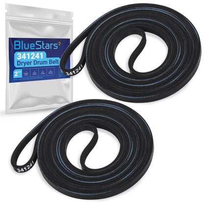 Ultra Durable 341241 Dryer Drum Belt Replacement Part by BlueStars - for Whirlpool Kenmore Dryers - Replaces 8066065 AP2946843 W10127457 PS346995 14210003 31531589 31001026 3394651 529597 - Pack of 2