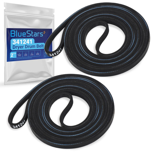 Ultra Durable 341241 Dryer Drum Belt Replacement Part by BlueStars - for Whirlpool Kenmore Dryers - Replaces 8066065 AP2946843 W10127457 PS346995 14210003 31531589 31001026 3394651 529597 - Pack of 2