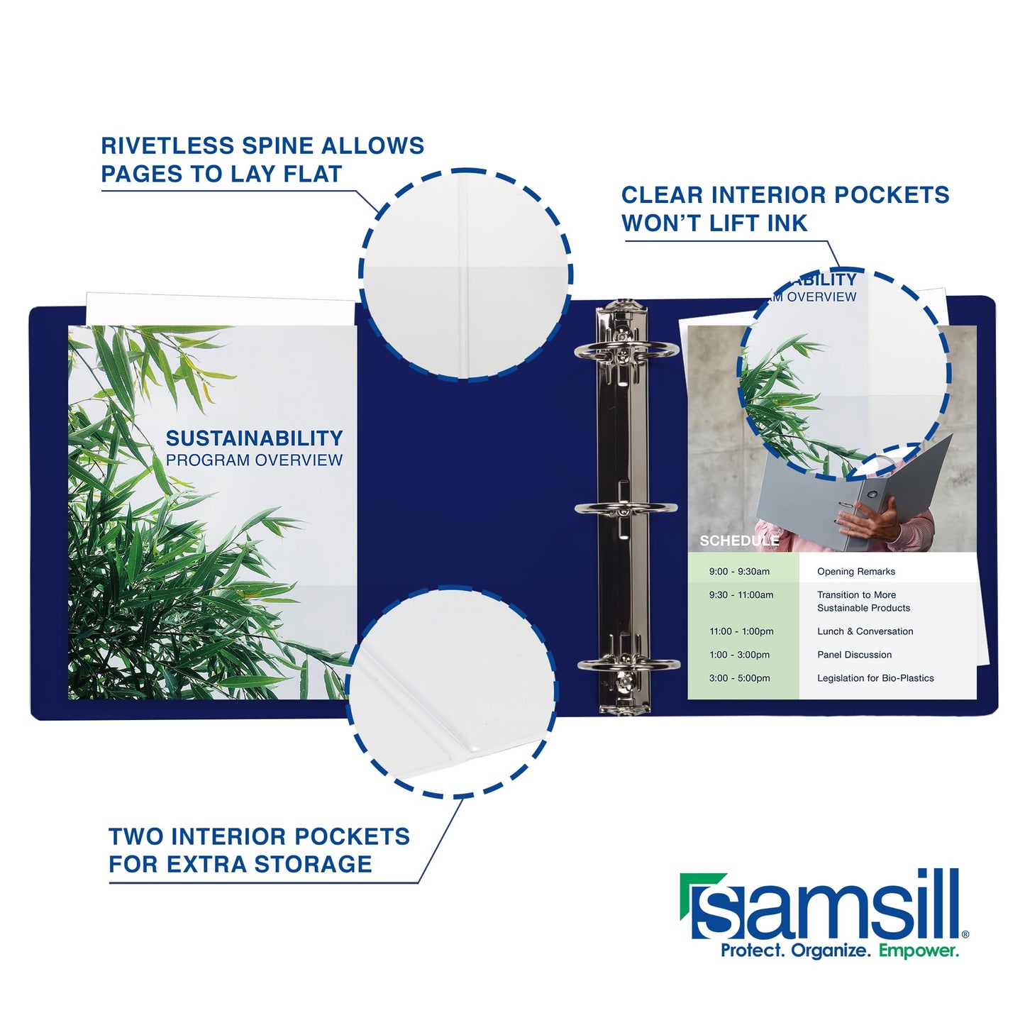 Samsill Durable 4 Inch Binder, Made in The USA, Locking D Ring Binder, Customizable Clear View Cover, Dark Blue, Holds 775 Pages