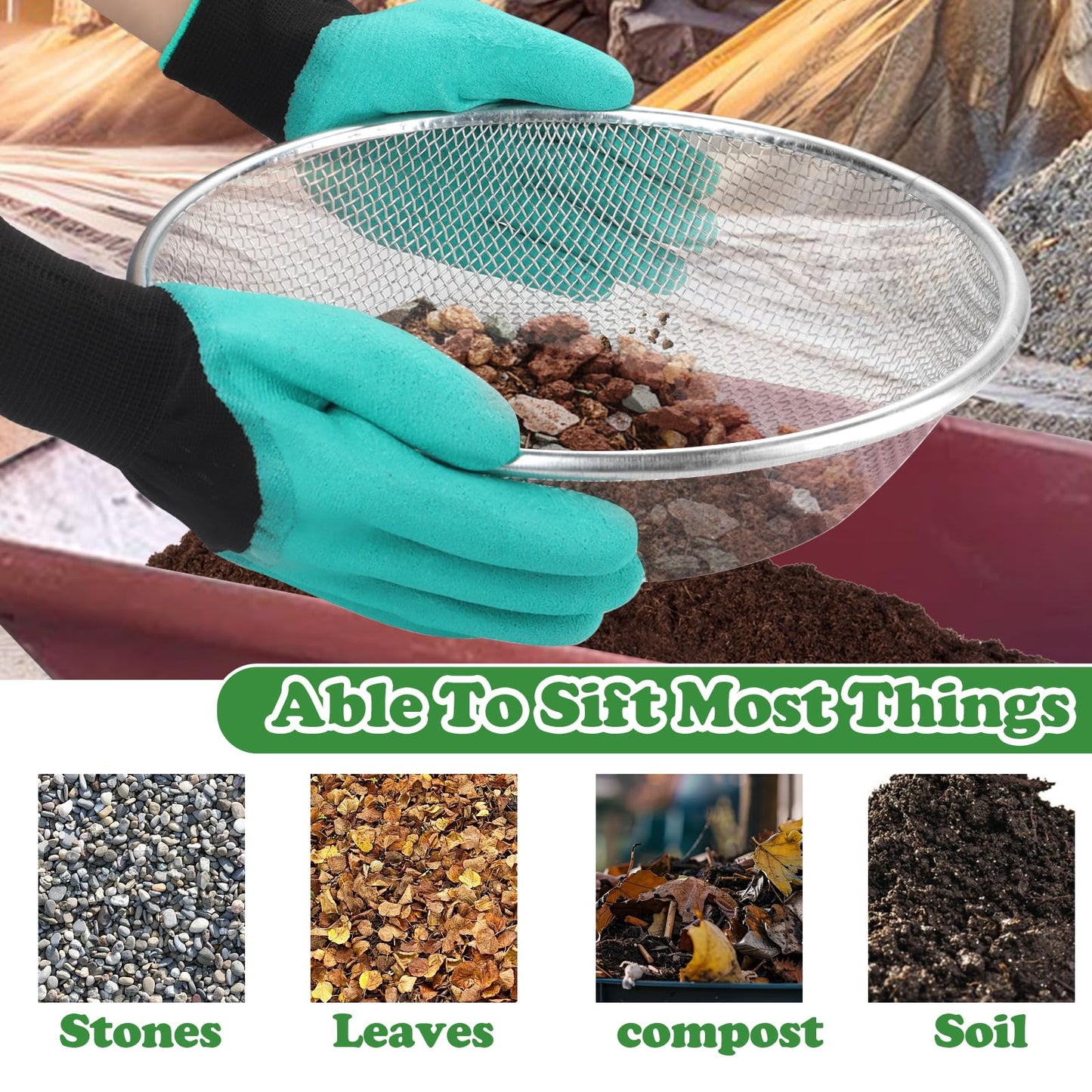 Soil, Sand, and Compost Sifter for Gardening – Sieve for Rocks, Dirt, and Organic Material – Fits 5-Gallon Buckets-1/4 in Aperture