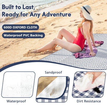 Anyiner Picnic Blanket Waterproof, 79"x79" Picnic Mat Camping Blanket, Sandproof Machine Washable with Carrying Handle for Outdoor Camping Beach Family Picnic (Blue)