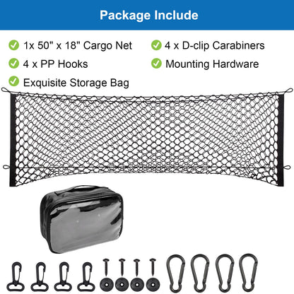 Cargo Net for Pickup Bed, Fit for Ford F150/F250, Chevy Silverado, GMC Sierra, 18"x50" Heavy Duty Elastic Cargo Organizer