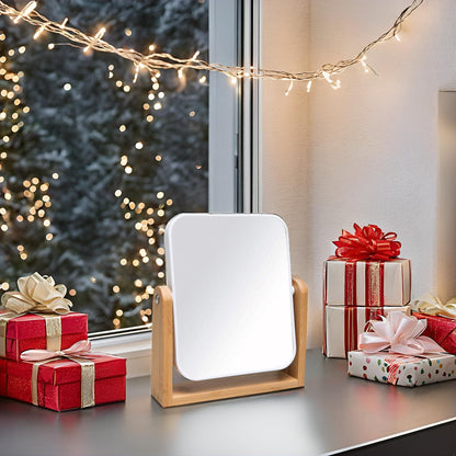 YEAKE Vanity Makeup Mirror with Natural Bamboo Stand,8 Inch 1X/3X Magnification Double Sided 360 Degree Swivel Magnifying Mirror,Portable Table Desk Countertop Mirror Bathroom Shaving Make Up Mirror