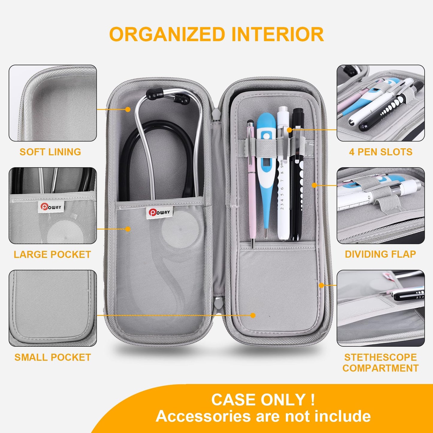 Upgarded Stethoscope Case, Stethoscope Carry Case Compatible for 3M Littmann Classic III/Cardiology IV/Lightweight II S.E. MDF Acoustica Stethoscope and Other Nurse Accessories (PU Black)