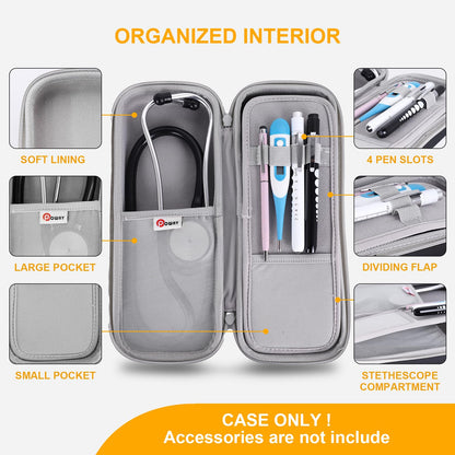 Upgarded Stethoscope Case, Stethoscope Carry Case Compatible for 3M Littmann Classic III/Cardiology IV/Lightweight II S.E. MDF Acoustica Stethoscope and Other Nurse Accessories (PU Black)