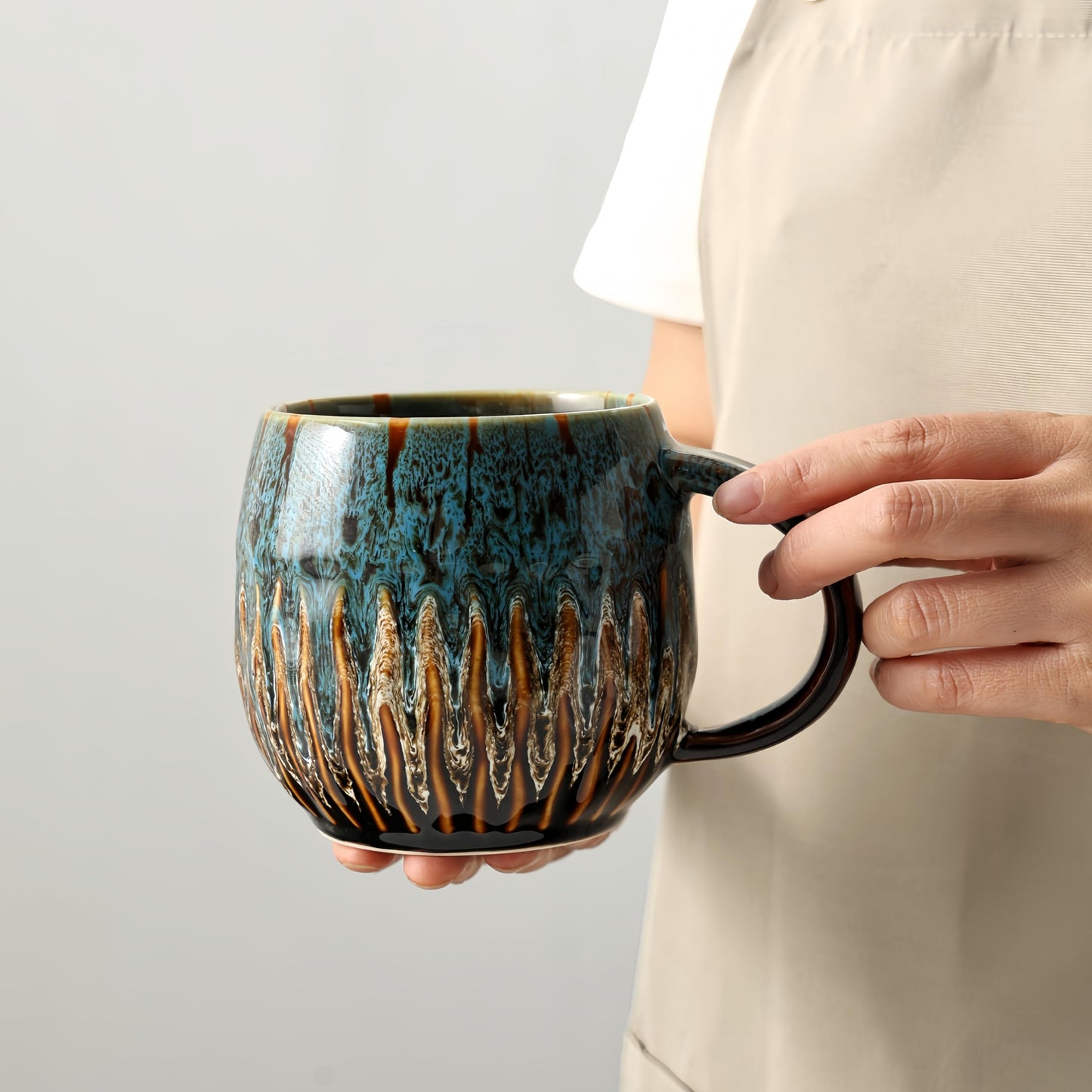 20oz Large Coffee Mug - Unique Handcrafted Look Ceramic Cup, Large Tea Mug, Microwave & Dishwasher Safe (Blue)