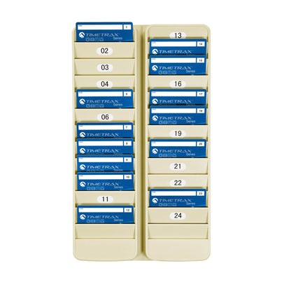 Pyramid Time Systems - Pyramid 500-24 Badge Rack, 24 Pocket Holder for Swipe Cards or Proximity Badges, Durable Plastic, Includes self-Adhesive Number Labels, Two Racks Side by Side
