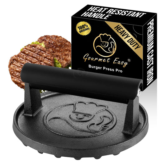 2 lb Smash Burger Press for Griddle, Heavy Duty Hamburger Press w/Heat Resistant Handle, Cast Iron Grill Press, Bacon Press, Round Burger Smasher for Griddle, Meat Press, BBQ Grilling Accessories