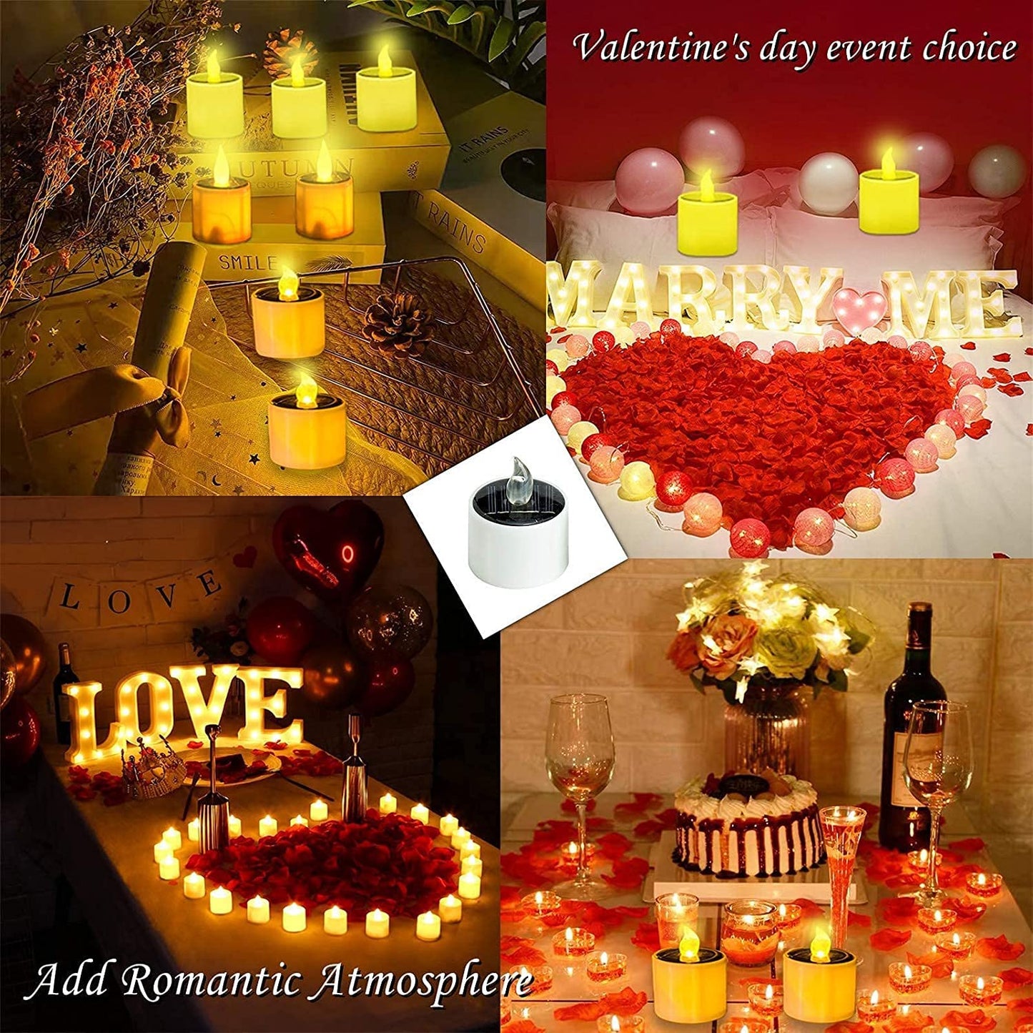 Solar Candle Lights Outdoor Waterproof - 8 Pack Rechargeable Flickering Tea Lights Solar Powered Reusable LED Candles Flameless Lamp Nightlights for Lanterns Garden Camping Home Decor, 2.3''x2.1''