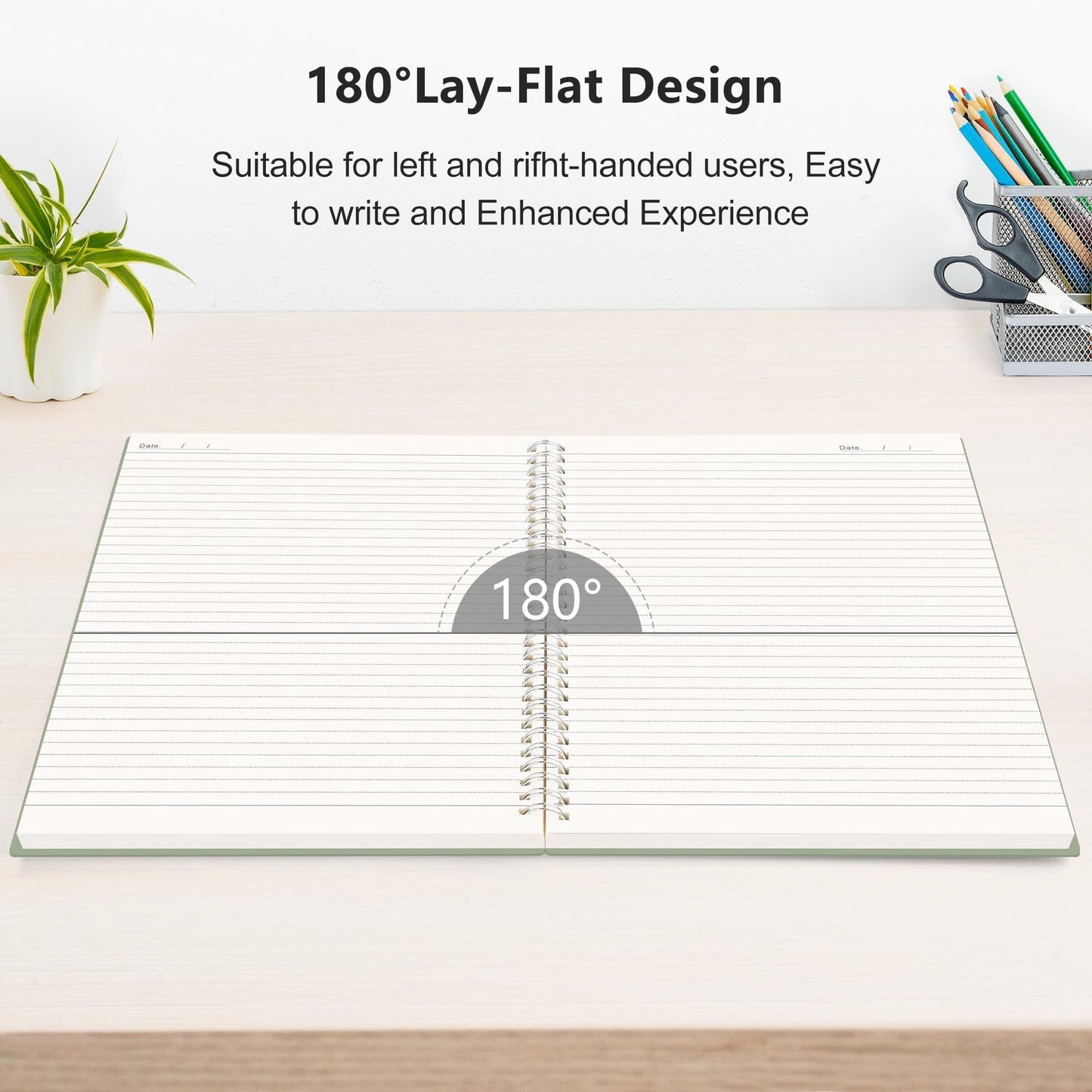 RETTACY Spiral College Ruled Notebook, 300 Pages, A4 Large Size (21 x 28 cm), for School, Work, Journaling, 100 GSM Thick Paper, Flexible Plastic Cover (Dark Green)