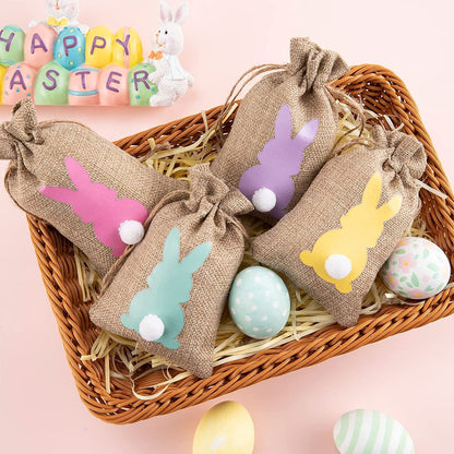 Xugoox 24Pcs Easter Burlap Candy Bags Drawstring Gift Bag Jute Linen Goody Treat Gift Bags Party Favor Bag Chocolate Sweet Bags for Easter Birthday Party Favors
