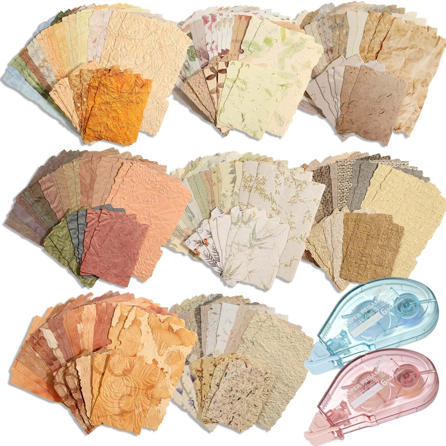226 Sheets Textured Scrapbook Paper Kit with Photo Tapes, Vintage Scrapbooking Supplies Craft Paper for Junk Journal Supplies Planner Mixed Collage Materials Embellishments