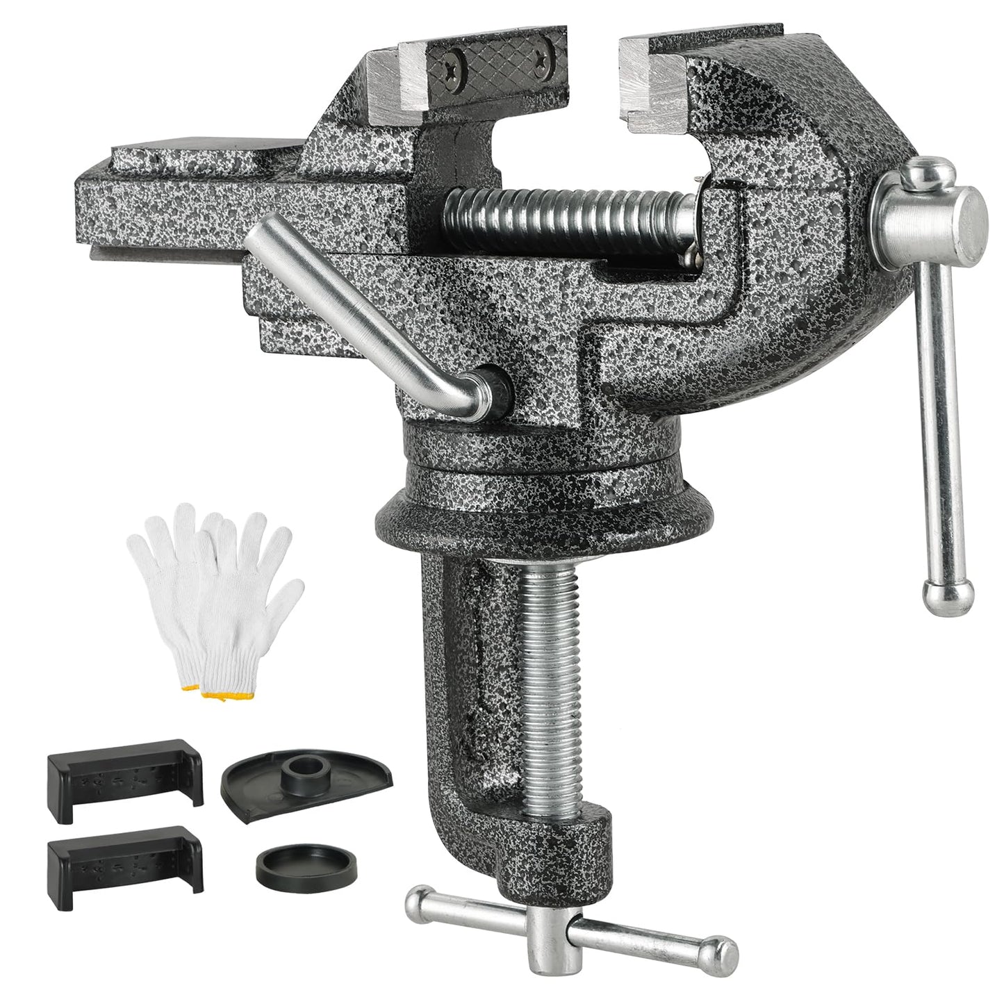 DASBET Table Vise Universal 3 Inch Work Bench Vice Clamp- 360°Swivel Base Bench Clamp Home Vise Clamp for Woodworking, Metalworking,Handcraft Creations, Cutting Conduit, Drilling