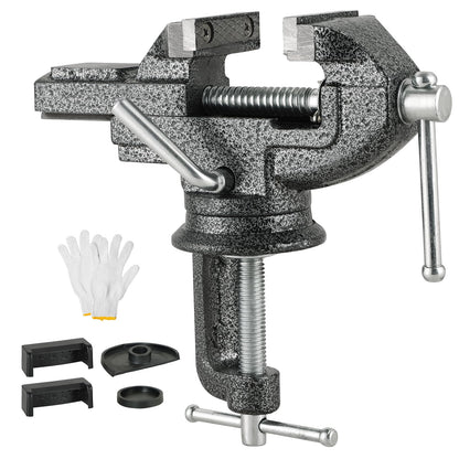 DASBET Table Vise Universal 3 Inch Work Bench Vice Clamp- 360°Swivel Base Bench Clamp Home Vise Clamp for Woodworking, Metalworking,Handcraft Creations, Cutting Conduit, Drilling