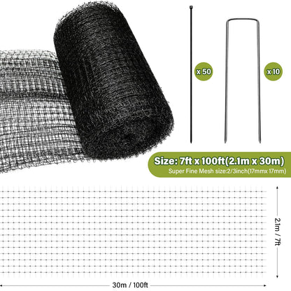 BEAUGIREW Garden Netting 7 x 100 ft Durable Bird Netting for Garden Heavy Duty Wire Mesh Net Fencing Protect Plants Fruits Trees from Birds Deer Poultry with 50 x Mounting Straps and 10 x Spikes