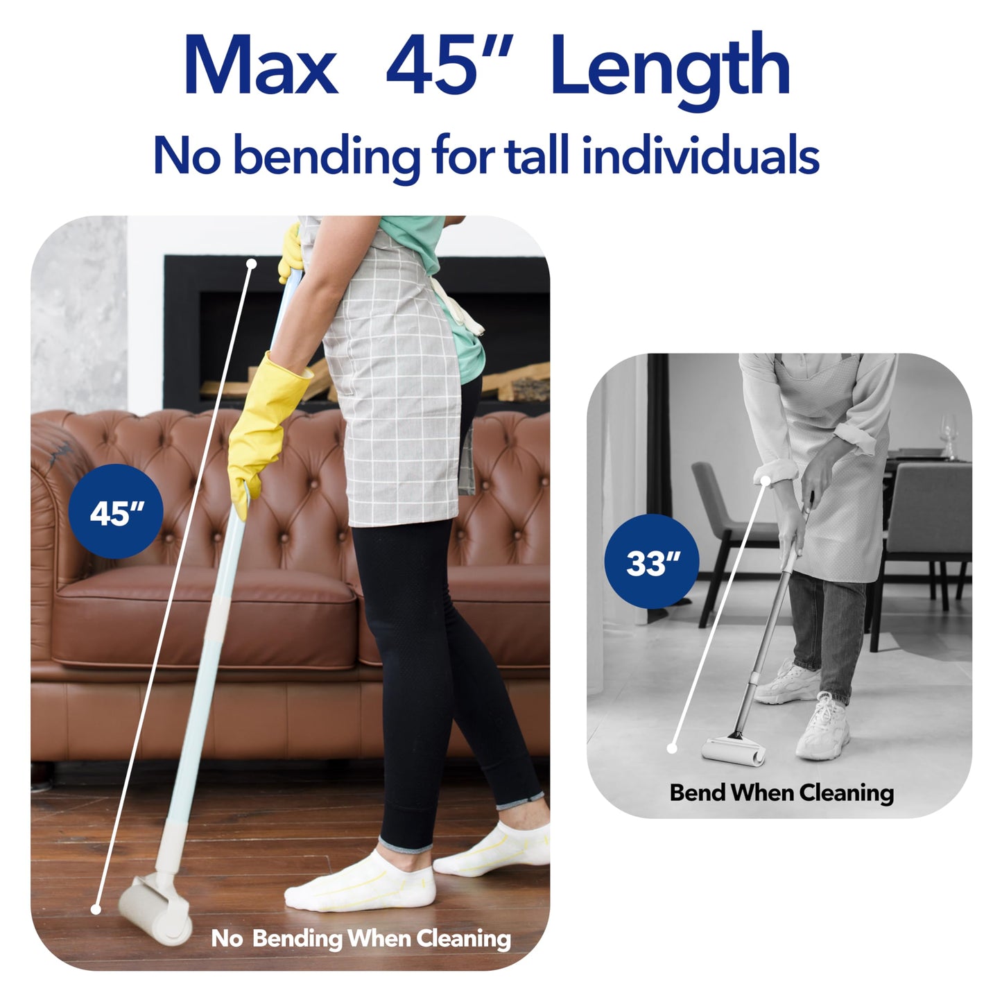 Large Lint Rollers for Carpet, 9.45'' Sticky Rollers for Floor with 360 Sheets, Extendable Long Handle Sticky Mop for Cleaning Couch, Curtains, Cars, Clothing, and Pet Hair